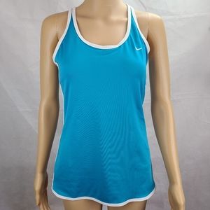 Nike Performance Women's (M) Blue & White Built-In Sports Bra Athletic Tank Top